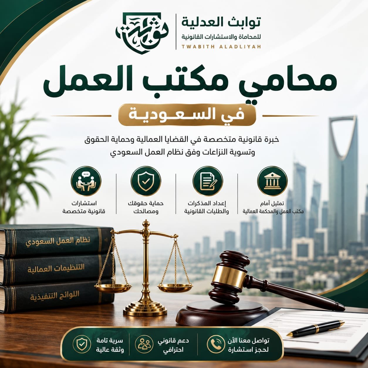تحتاج إلى محامي مكتب العمل في السعودية؟ تعرف على أهم القضايا العمالية والخدمات القانونية والتسوية الودية وكيف يساعدك المحامي في حماية حقوقك.