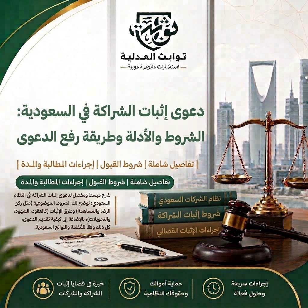 دعوى إثبات الشراكة هي مطالبة قضائية يطلب فيها المدعي إثبات وجود علاقة شراكة بينه وبين طرف أو أكثر، مع تحديد الحقوق التي ترتبت على هذه العلاقة متى أمكن ذلك